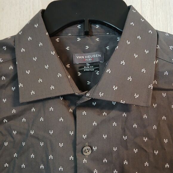 Van Heusen Men's Size XL Carbon Grey Flex Collar Slim Fit Stretch Dress Shirt - Picture 3 of 9